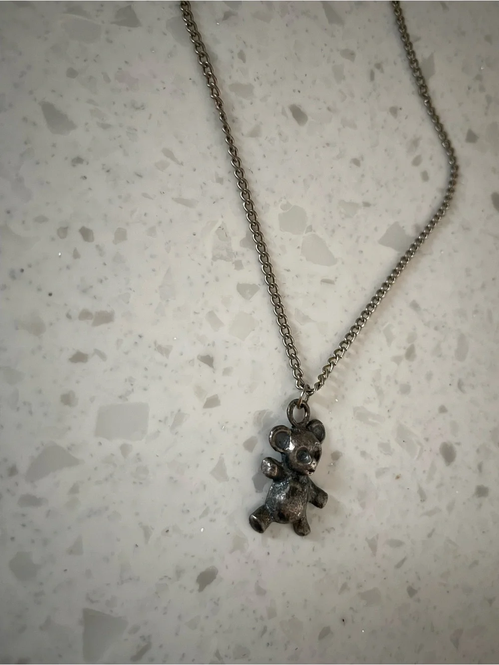 Vintage Silver Tone Teddy Bear Necklace